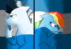 Size: 799x556 | Tagged: safe, artist:colourstrike, imported from derpibooru, rainbow dash, soarin', pony, bed, female, male, shipping, soarindash, straight