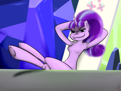 Size: 540x405 | Tagged: source needed, useless source url, safe, artist:chibiteff, imported from derpibooru, starlight glimmer, semi-anthro, the cutie re-mark, armpits, female, friendship throne, s5 starlight, smug, smuglight glimmer, solo, welcome home twilight