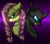 Size: 850x740 | Tagged: safe, artist:mondlichtkatze, imported from derpibooru, fluttershy, changeling, pegasus, pony, the cutie re-mark, alternate timeline, chrysalis resistance timeline, duo, tribalshy