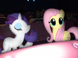 Size: 3264x2448 | Tagged: safe, artist:mr-kennedy92, artist:quanno3, artist:tellabart, imported from derpibooru, fluttershy, rarity, human, eyes closed, irl, photo, ponies in real life, pose, smiling, theater, vector