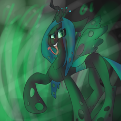 Size: 1024x1024 | Tagged: dead source, safe, artist:birthday-boy-blammy, imported from derpibooru, queen chrysalis, changeling, changeling queen, female, long tongue, solo, tongue out