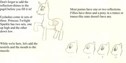 Size: 2560x1280 | Tagged: safe, artist:charliemane, imported from derpibooru, part of a set, alicorn, pony, unicorn, series:burnt buns, burnt buns, eyes, how, how to draw, lineart, monochrome, part of a series, traditional art, tutorial