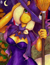 Size: 1000x1300 | Tagged: dead source, safe, alternate version, artist:terpa-apret, imported from derpibooru, applejack, anthro, mismagius, breasts, clothes, cosplay, costume, female, pokémon, solo, witch