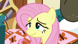 Size: 1920x1080 | Tagged: safe, imported from derpibooru, screencap, fluttershy, scare master, bed, smiling