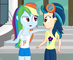 Size: 908x743 | Tagged: safe, artist:sutekh94, imported from derpibooru, indigo zap, rainbow dash, equestria girls, friendship games, clothes, shorts, tanktop