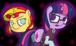 Size: 4592x2756 | Tagged: safe, artist:ashtoneer, imported from derpibooru, sci-twi, sunset shimmer, twilight sparkle, pony, unicorn, equestria girls, friendship games, clothes, equestria girls ponified, ponified, socks, unicorn sci-twi