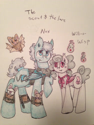 Size: 2448x3264 | Tagged: safe, artist:theodorabmisfit, imported from derpibooru, oc, oc only, oc:nox, oc:will-o-wisp, bat, bat pony, pony, brother and sister, pigtails, wisp