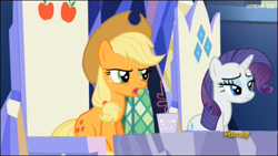 Size: 1366x768 | Tagged: safe, imported from derpibooru, screencap, applejack, rarity, what about discord?, crazy straw