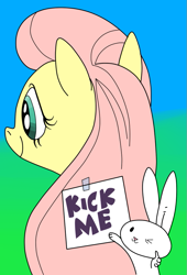 Size: 625x920 | Tagged: safe, artist:andypriceart, artist:ced75, imported from derpibooru, angel bunny, fluttershy, angel is a bunny bastard, bust, colored, duo, kick me, pure unfiltered evil, this will end in tears, thumbs up