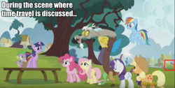 Size: 1918x968 | Tagged: safe, edit, edited screencap, imported from derpibooru, screencap, applejack, discord, fluttershy, pinkie pie, rainbow dash, rarity, spike, starlight glimmer, twilight sparkle, alicorn, pony, what about discord?, adventure in the comments, caption, discovery family logo, faic, female, foreshadowing, it's happening, larson you magnificent bastard, low quality, mane six, mare, starlight stalker, text, twilight sparkle (alicorn)