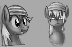 Size: 823x533 | Tagged: safe, artist:yugtra, imported from derpibooru, oc, oc only, oc:redline, grayscale, hat, monochrome, sketch