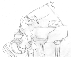 Size: 1486x1197 | Tagged: safe, artist:baratus93, imported from derpibooru, twilight sparkle, alicorn, pony, female, mare, musical instrument, piano, sketch, twilight sparkle (alicorn)