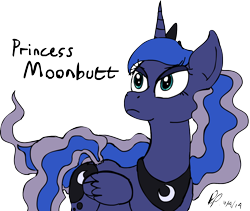 Size: 1482x1253 | Tagged: safe, artist:baratus93, imported from derpibooru, princess luna, moonbutt, simple background, text, transparent background