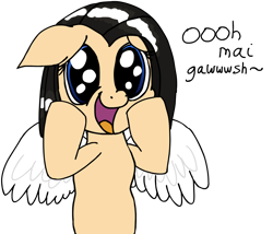 Size: 1400x1200 | Tagged: safe, artist:baratus93, imported from derpibooru, oc, oc only, oc:sky weaver, pegasus, pony, dialogue, reaction image, simple background, smiling, squee, transparent background