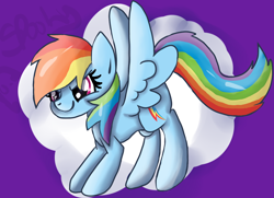 Size: 1024x743 | Tagged: safe, artist:spooky-kitteh, imported from derpibooru, rainbow dash, cloud, female, solo