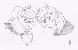 Size: 800x516 | Tagged: safe, artist:dfectivedvice, imported from derpibooru, applejack, rainbow dash, grayscale, monochrome