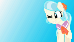 Size: 1600x900 | Tagged: safe, artist:masem, artist:sailortrekkie92, imported from derpibooru, coco pommel, raised hoof, simple, vector, wallpaper, wink