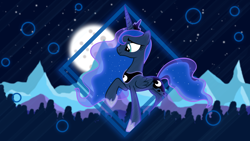 Size: 1920x1080 | Tagged: safe, artist:minhbuinhat99, artist:mumepr, imported from derpibooru, princess luna, alicorn, pony, female, full moon, mare, raised hoof, scenery, solo, vector, wallpaper