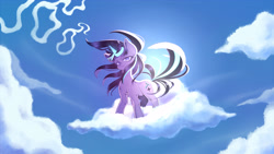 Size: 4000x2250 | Tagged: safe, artist:kaikoinu, imported from derpibooru, starlight glimmer, unicorn, the cutie re-mark, cloud, day, female, glowing, glowing horn, horn, looking at you, magic, mare, on a cloud, pixiv, s5 starlight, sky, solo, standing on a cloud