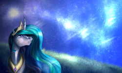 Size: 1600x960 | Tagged: safe, artist:mylittleasspit, imported from derpibooru, princess celestia, crying, female, hoers, looking up, night, solo