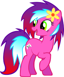 Size: 1588x1929 | Tagged: safe, artist:artpwny, imported from derpibooru, oc, oc only, oc:horizon, donut steel, female, flower, looking back, raised hoof, solo