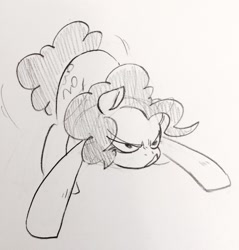 Size: 1223x1280 | Tagged: safe, artist:glacierclear, imported from derpibooru, pinkie pie, angry, female, frown, monochrome, sketch, solo, traditional art