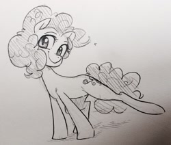Size: 1280x1084 | Tagged: safe, artist:glacierclear, imported from derpibooru, pinkie pie, female, monochrome, sketch, smiling, solo, traditional art