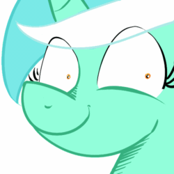 Size: 500x500 | Tagged: safe, artist:cheshiresdesires, imported from derpibooru, lyra heartstrings, pony, unicorn, animated, bust, close-up, creepy, creepy smile, eye twitch, female, looking at you, portrait, shrunken pupils, simple background, smiling, solo, white background