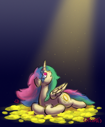 Size: 1876x2250 | Tagged: safe, artist:enamis, imported from derpibooru, princess celestia, alicorn, pony, cewestia, crepuscular rays, cute, female, filly, floppy ears, flower, looking up, prone, solo, undertale, younger