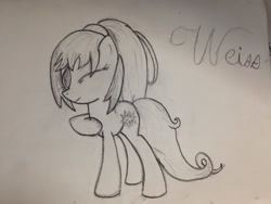 Size: 1280x960 | Tagged: safe, artist:mranthony2, imported from derpibooru, pony, looking at you, monochrome, ponified, rwby, solo, traditional art, weiss schnee, wink