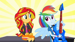 Size: 848x480 | Tagged: safe, imported from derpibooru, screencap, rainbow dash, sunset shimmer, equestria girls, rainbow rocks, female, ponied up