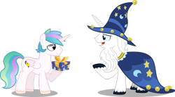 Size: 1600x883 | Tagged: safe, artist:koolfrood, imported from derpibooru, star swirl the bearded, oc, oc:ian denney, alicorn, pony, alicorn oc, parent:princess celestia, present