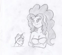 Size: 949x842 | Tagged: safe, artist:demongmod, imported from derpibooru, adagio dazzle, pony, unicorn, equestria girls, rainbow rocks, breasts, busty adagio dazzle, female, humanized, male, monochrome, stallion, traditional art