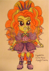 Size: 1024x1501 | Tagged: safe, artist:blazingdazzlingdusk, derpibooru exclusive, imported from derpibooru, adagio dazzle, human, equestria girls, rainbow rocks, adoragio, adventure in the comments, clothes, cute, drawing, equestria girls minis, female, fin wings, meme, ponied up, skirt, solo, that orange pencil, traditional art
