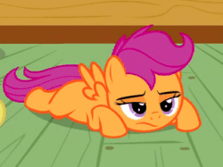 Size: 322x241 | Tagged: safe, imported from derpibooru, screencap, apple bloom, scootaloo, pony, ponyville confidential, animated, blinking, bored, female