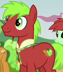 Size: 400x459 | Tagged: safe, imported from derpibooru, screencap, apple brown betty, apple cinnamon, candy apples, earth pony, pony, apple family reunion, apple family member, background pony, bolo tie, cropped, male, solo focus, stallion