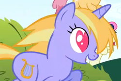 Size: 324x218 | Tagged: safe, imported from derpibooru, screencap, ballad, bon bon, dizzy twister, orange swirl, sweetie drops, earth pony, pegasus, pony, unicorn, lesson zero, season 2, background pony, cropped, female, heart eyes, mare, running, solo focus, wingding eyes