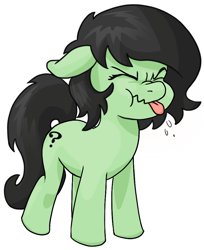 Size: 768x941 | Tagged: safe, artist:naked drawfag, imported from derpibooru, oc, oc only, oc:anon, oc:filly anon, /mlp/, female, filly, scrunchy face, solo, tongue out