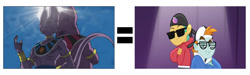 Size: 1000x300 | Tagged: safe, edit, imported from derpibooru, screencap, snails, snips, equestria girls, rainbow rocks, beerus, champa, comparison, dj snazzy snails, dragon ball, dragon ball super, exploitable meme, mc snips, meme, meta, reaction if