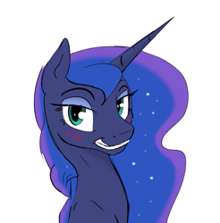 Size: 875x888 | Tagged: safe, artist:lunapaws, artist:silfoe, imported from derpibooru, princess luna, pony, blushing, colored, female, looking at you, mare, simple background, solo, white background