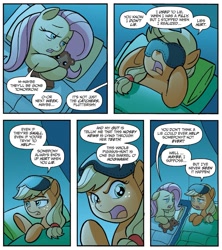 Size: 1307x1473 | Tagged: safe, artist:tonyfleecs, idw, imported from derpibooru, applejack, fluttershy, spoiler:comic, spoiler:comicff23, female, night, plushie, teddy bear