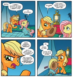 Size: 1314x1372 | Tagged: safe, artist:tonyfleecs, idw, imported from derpibooru, applejack, fluttershy, pigasus, spoiler:comic, spoiler:comicff23, apple, banjo, musical instrument, that pony sure does love apples