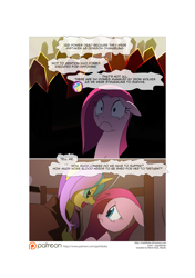 Size: 3541x5016 | Tagged: safe, artist:gashiboka, imported from derpibooru, pinkie pie, oc, oc:gold lily, earth pony, pony, unicorn, comic:recall the time of no return, comic, implied death, implied tyrant sparkle, patreon, patreon logo, pinkamena diane pie