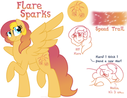 Size: 900x700 | Tagged: safe, artist:faith-wolff, imported from derpibooru, oc, oc only, oc:flare sparks, pegasus, pony, equestria girls, faithverse, female, humanized, mare, next generation, offspring, parent:flash sentry, parent:sunset shimmer, parents:flashimmer, raised hoof, reference sheet, solo, speed trail