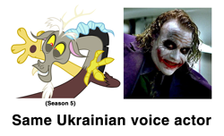 Size: 986x598 | Tagged: safe, imported from derpibooru, discord, batman, dmytro zavadskyi, exploitable meme, meme, same voice actor, the dark knight, the joker, ukrainian