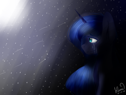 Size: 1600x1200 | Tagged: safe, artist:gelay-gulay, imported from derpibooru, princess luna, crying, female, happy, moon, moonlight, night, solo, stars, tears of joy