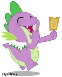 Size: 2409x3000 | Tagged: safe, artist:brony-works, imported from derpibooru, spike, cute, golden ticket, laughing, male, solo, spikabetes