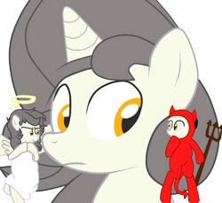 Size: 710x650 | Tagged: safe, artist:lion-grey, imported from derpibooru, oc, oc only, oc:short fuse, pony, unicorn, male, shoulder angel, shoulder devil