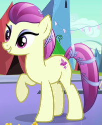 Size: 443x545 | Tagged: safe, imported from derpibooru, screencap, fleur de verre, crystal pony, pony, the crystal empire, background pony, cropped, female, mare, raised hoof, solo