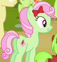 Size: 303x326 | Tagged: safe, imported from derpibooru, screencap, auntie applesauce, florina tart, granny smith, red june, earth pony, pony, apple family reunion, apple family member, background pony, bow, butt, cropped, female, hair bow, mare, plot, solo focus